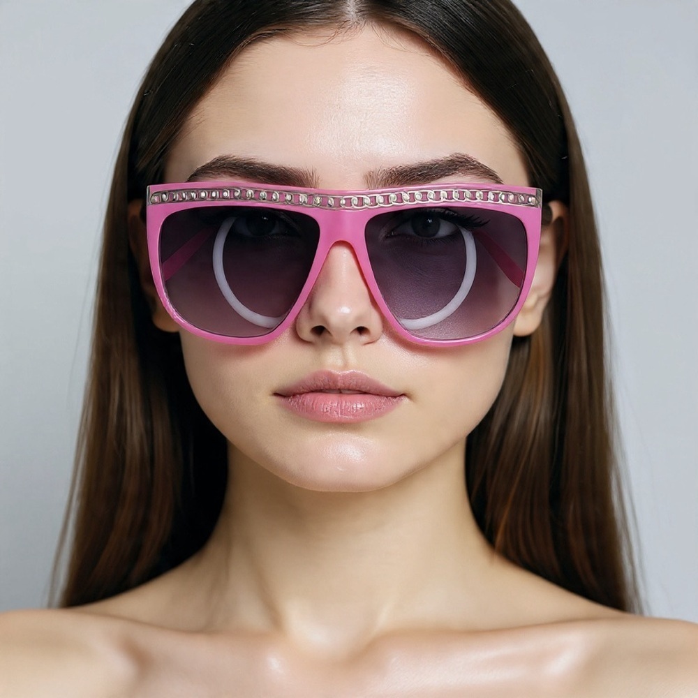 Oversized Chain Accent Dark Shade Glasses - Pink